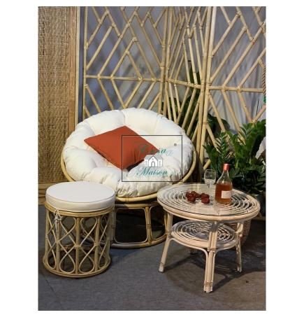 bộ ghế mây thư giãn Papasan kèm ghế đôn tròn - phiên bản đặc biệt
