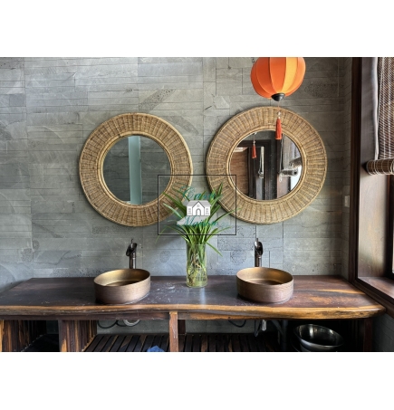 Rattan bathroom wall mirror