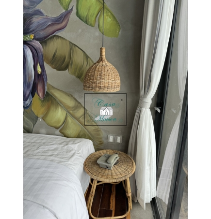 Rattan bedside table and rattan lamp