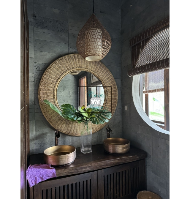 Rattan bathroom wall mirror