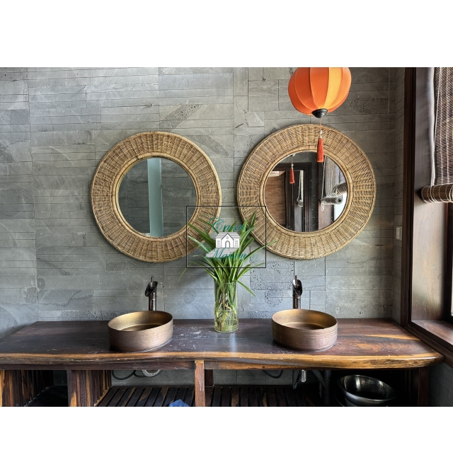 Rattan bathroom wall mirror
