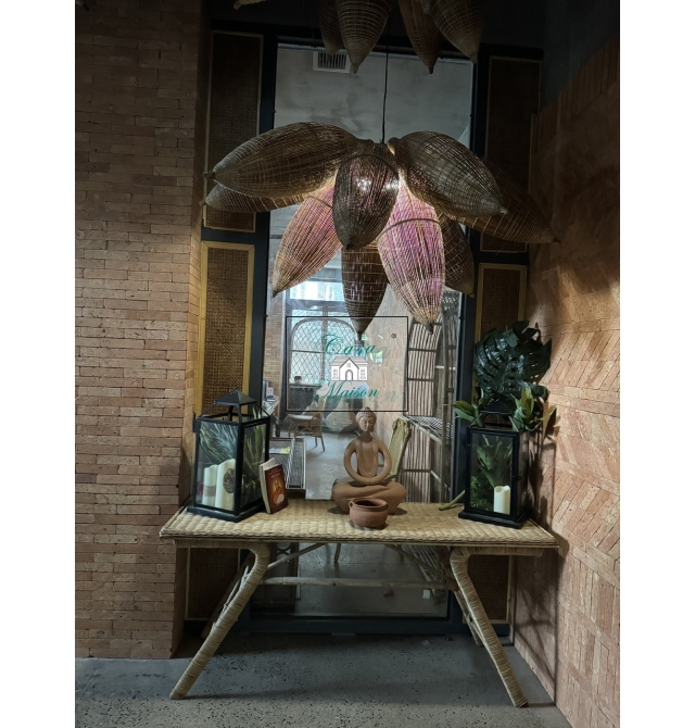 Table decorated with rattan